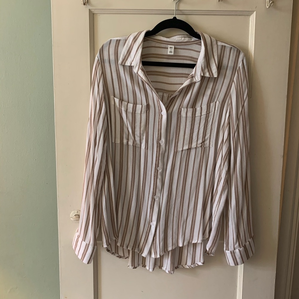 Tan and white striped button down